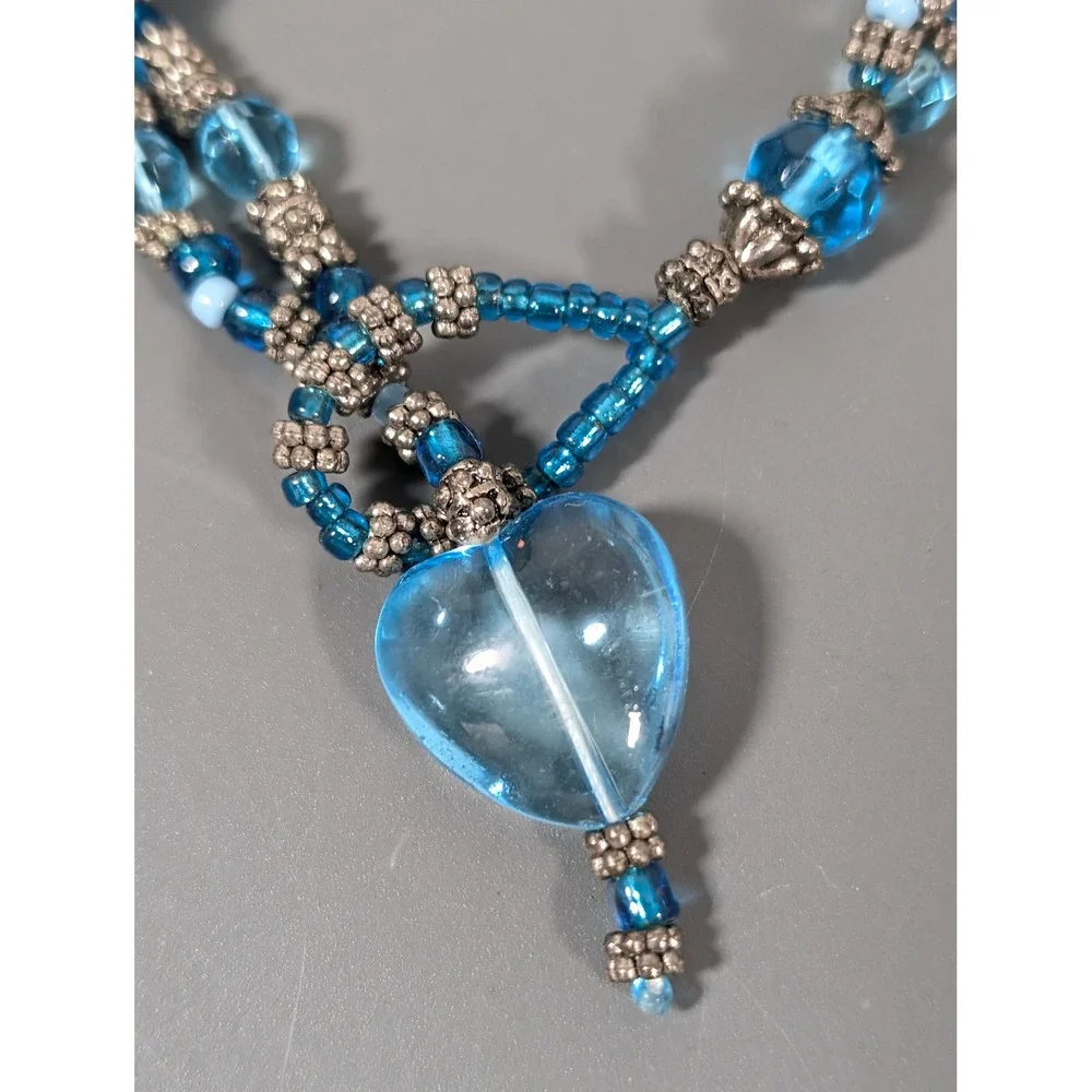 Artisan Blue Glass Puffy Heart Charm Bracelet 8